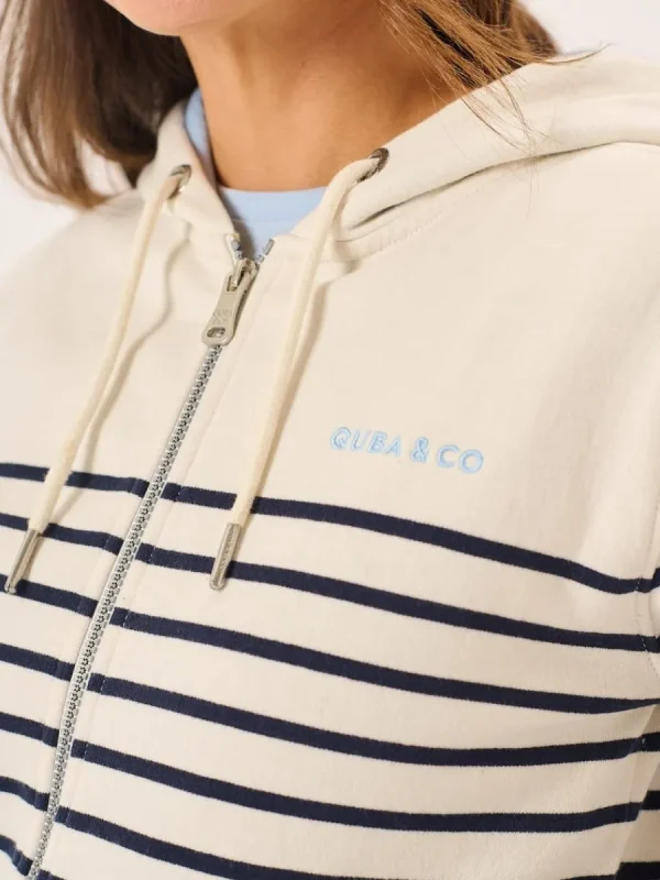 Quba & Co Foam And Navy Striped Quba And Co Zip Through Hoodie - Tinsley Online