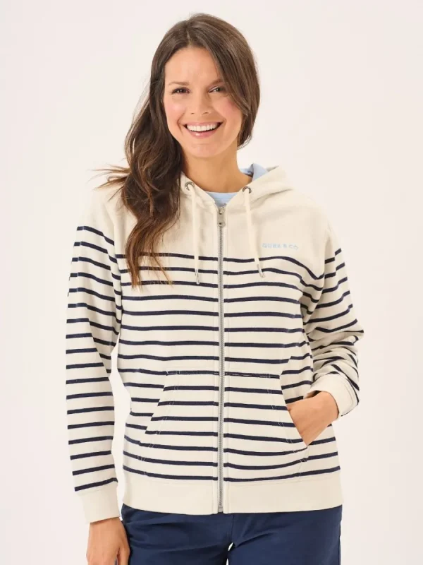 Quba & Co Foam And Navy Striped Quba And Co Zip Through Hoodie - Tinsley Online