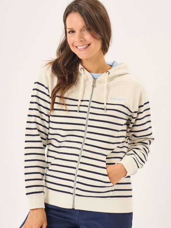 Quba & Co Foam And Navy Striped Quba And Co Zip Through Hoodie - Tinsley Online
