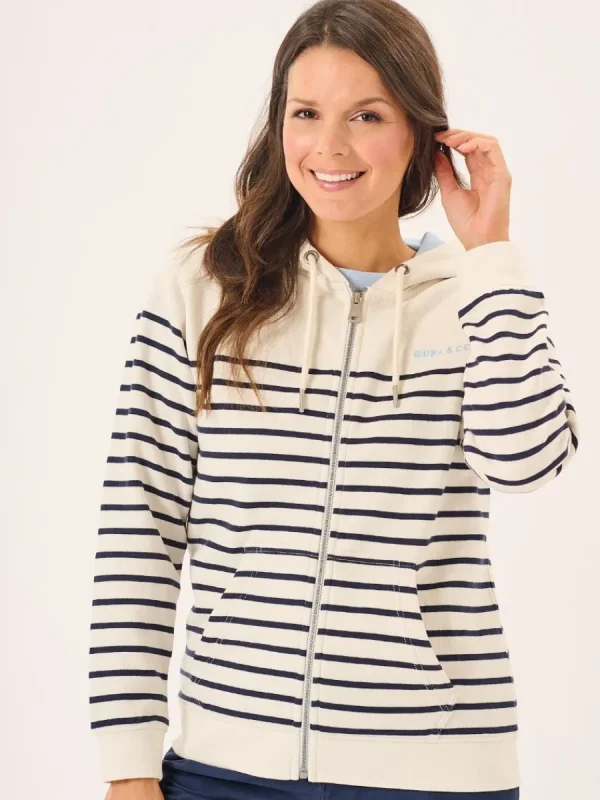 Quba & Co Foam And Navy Striped Quba And Co Zip Through Hoodie - Tinsley Online