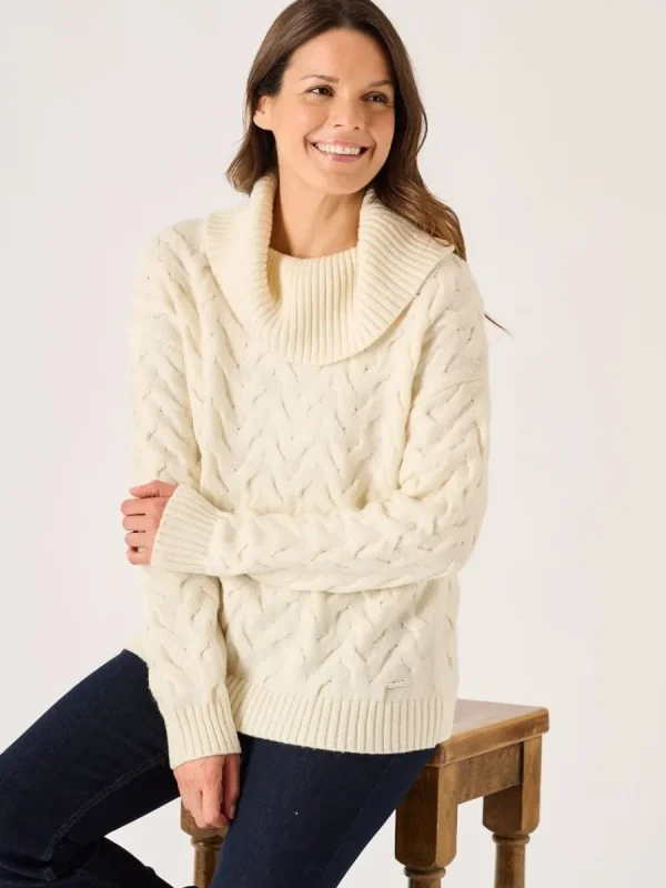 Quba & Co Foam White Chunky Cowl Neck Lambswool Jumper - Carmine Outlet