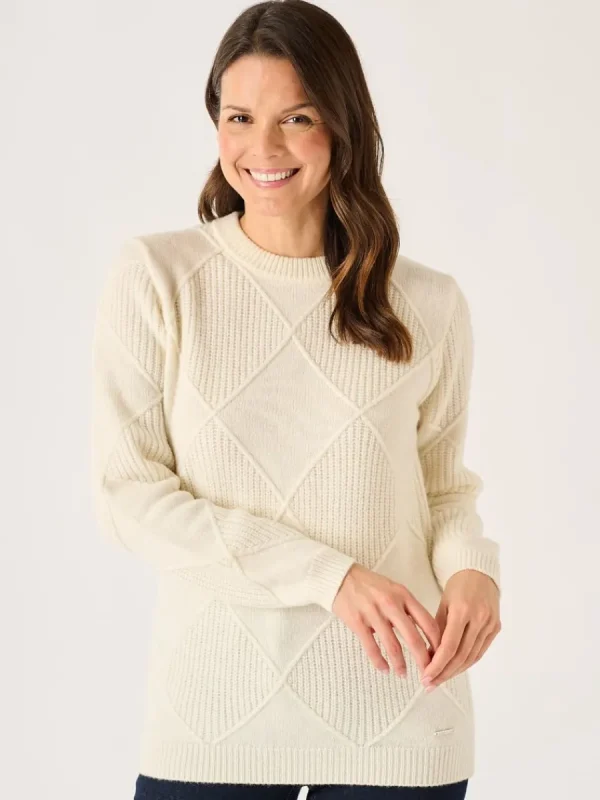 Quba & Co Foam White Diamond Cable Knit Jumper - Emmy Fashion