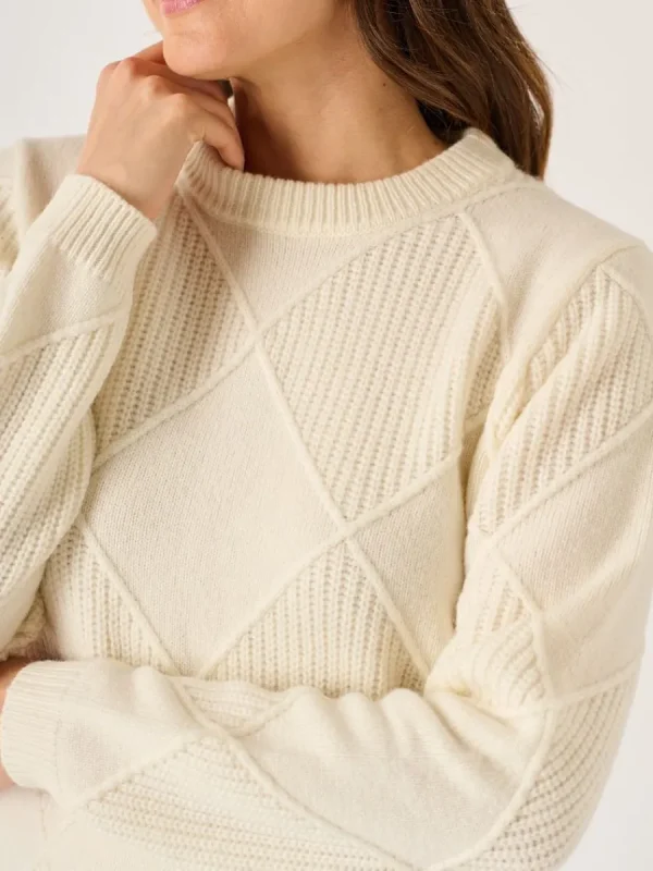 Quba & Co Foam White Diamond Cable Knit Jumper - Emmy Fashion