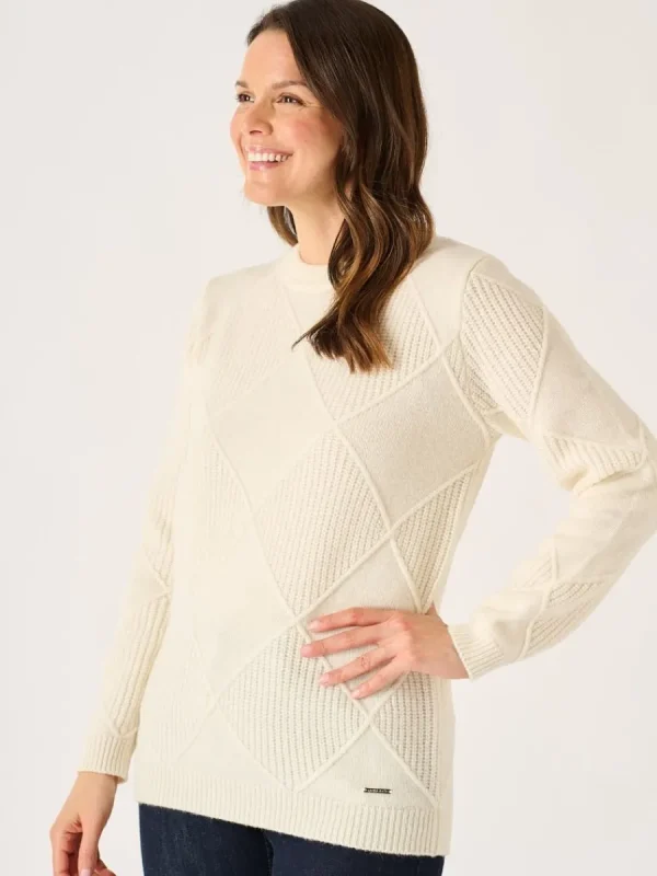 Quba & Co Foam White Diamond Cable Knit Jumper - Emmy Fashion