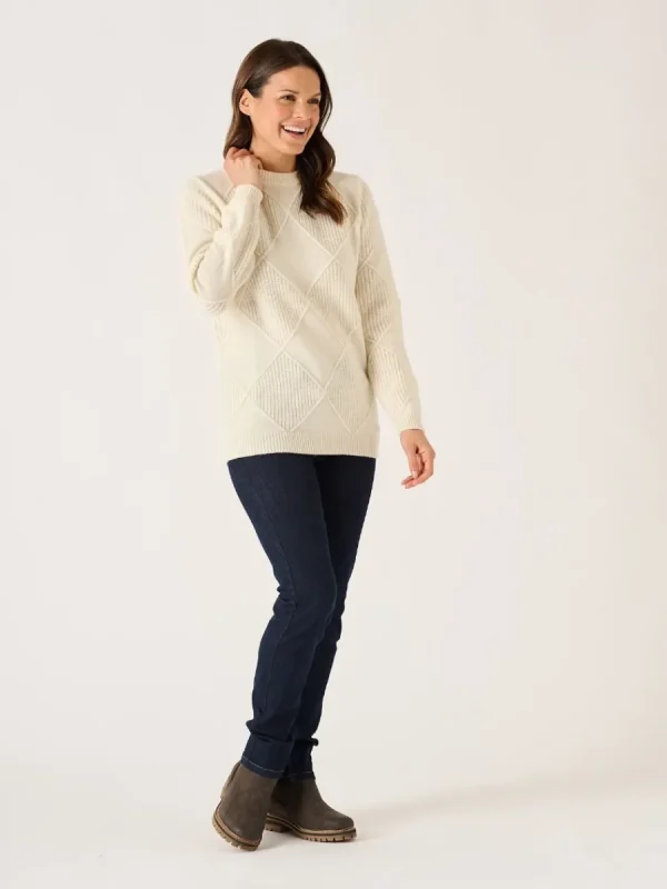 Quba & Co Foam White Diamond Cable Knit Jumper - Emmy Fashion