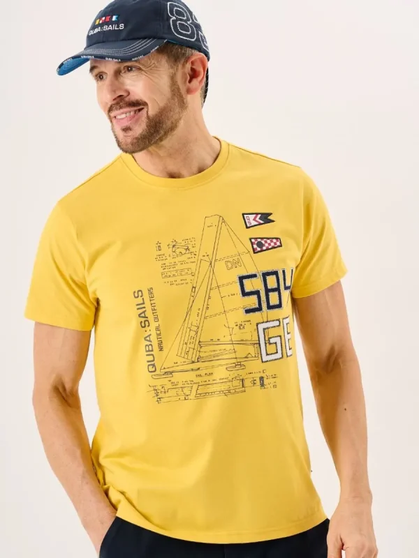 Quba & Co Golden Yellow Quba Sails X-Series Boat Design Graphic T-Shirt - Ekko Best