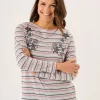 Quba & Co Grey Long Sleeve Nautical Print Striped T-Shirt - Linnet New