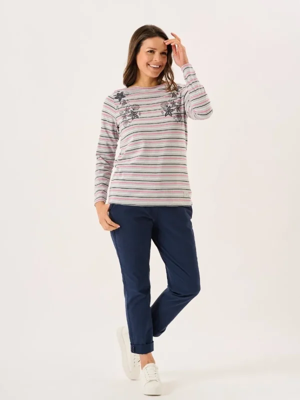 Quba & Co Grey Long Sleeve Nautical Print Striped T-Shirt - Linnet New