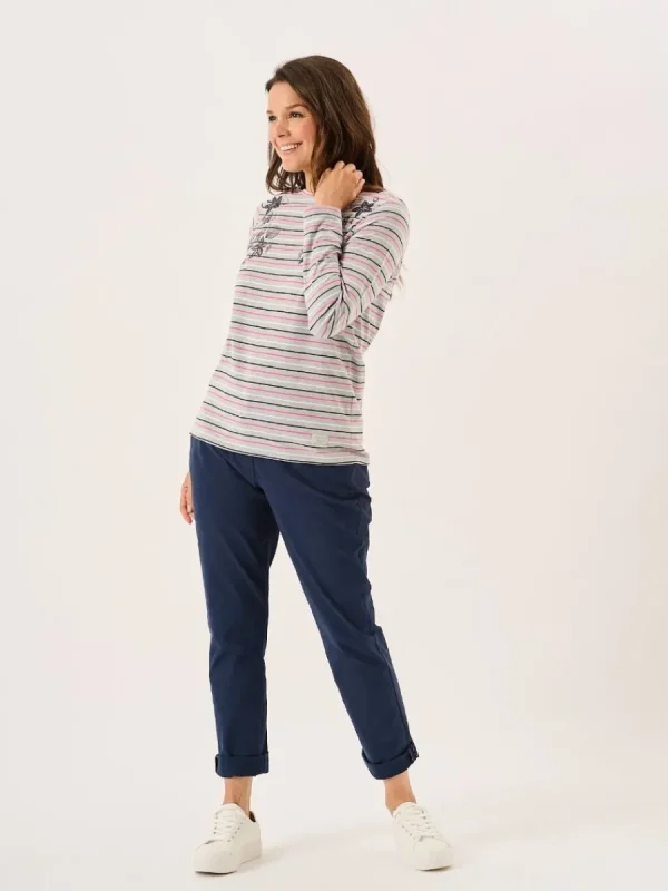 Quba & Co Grey Long Sleeve Nautical Print Striped T-Shirt - Linnet New