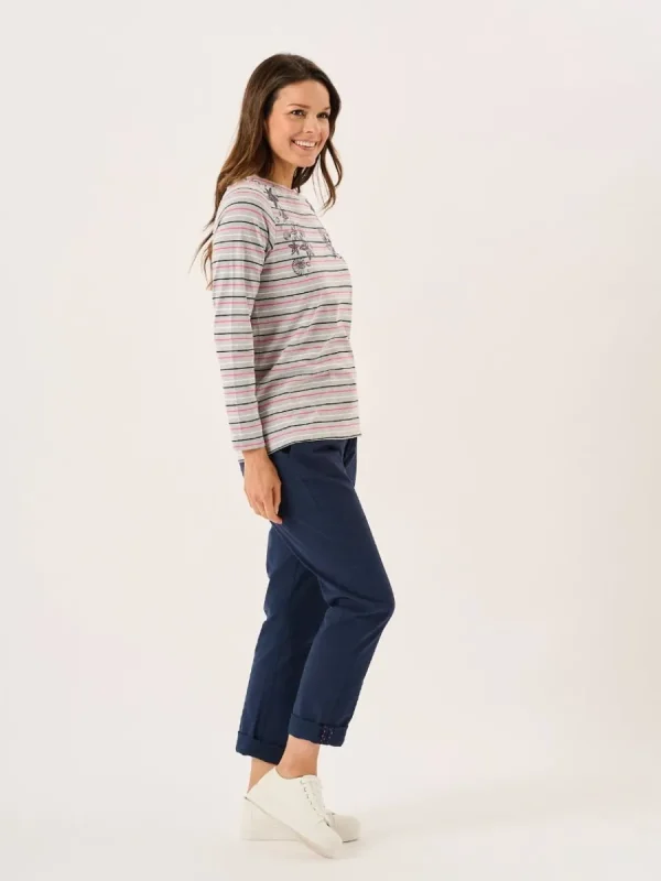 Quba & Co Grey Long Sleeve Nautical Print Striped T-Shirt - Linnet New