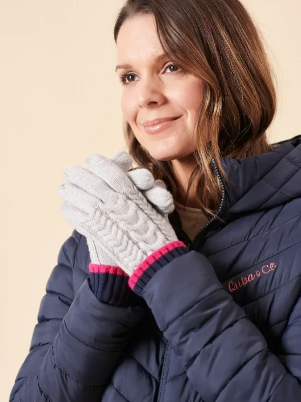 Quba & Co Grey Striped Cable Knit Gloves New