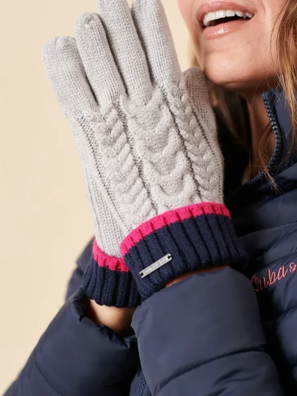 Quba & Co Grey Striped Cable Knit Gloves New