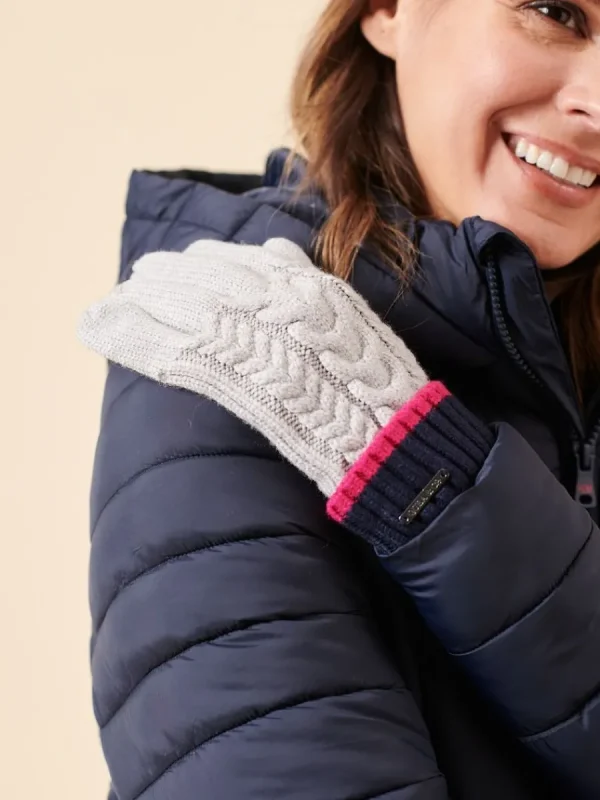 Quba & Co Grey Striped Cable Knit Gloves New