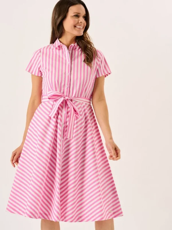 Quba & Co Hot Pink And White Short Sleeve Striped Dress - Blaire Fashion