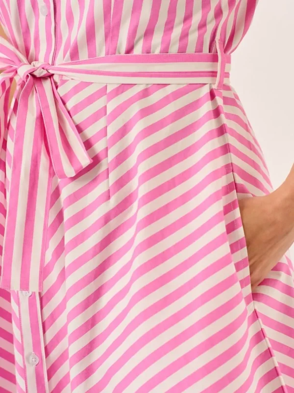 Quba & Co Hot Pink And White Short Sleeve Striped Dress - Blaire Fashion