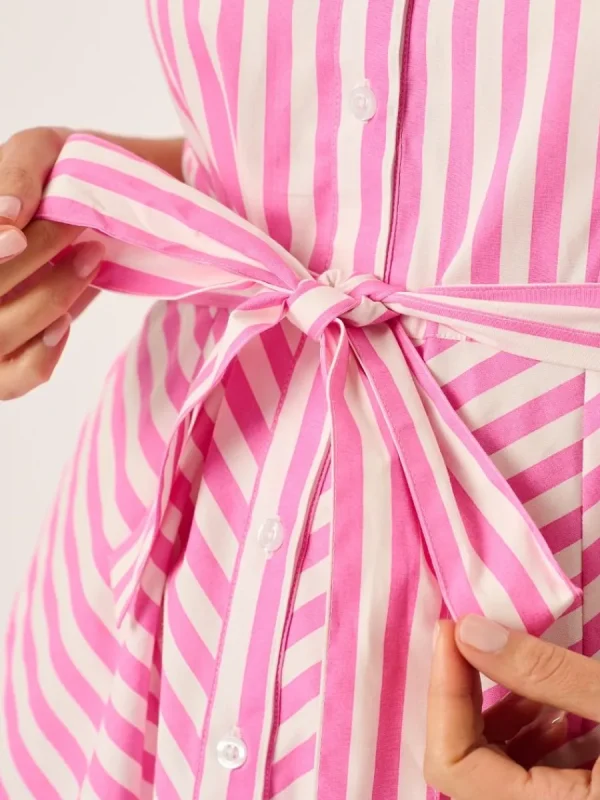 Quba & Co Hot Pink And White Short Sleeve Striped Dress - Blaire Fashion