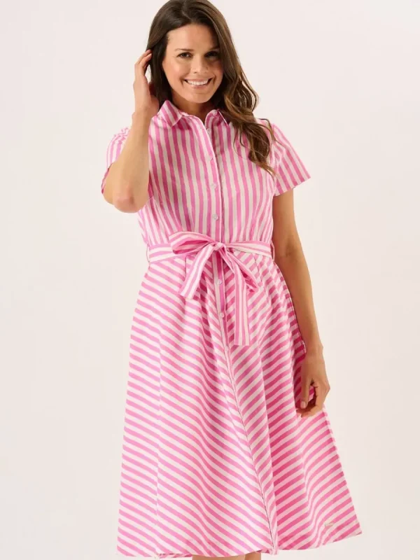 Quba & Co Hot Pink And White Short Sleeve Striped Dress - Blaire Fashion