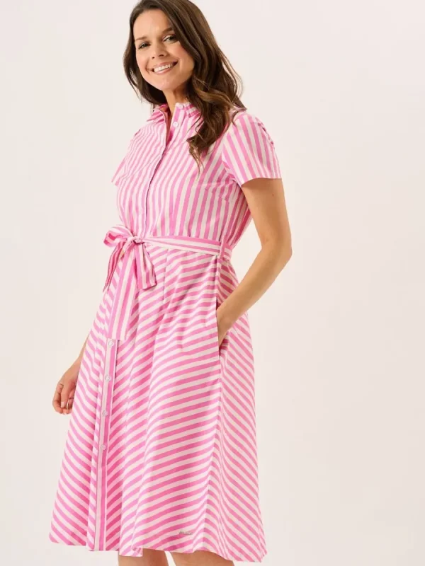 Quba & Co Hot Pink And White Short Sleeve Striped Dress - Blaire Fashion