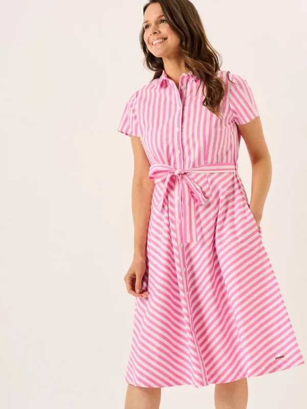 Quba & Co Hot Pink And White Short Sleeve Striped Dress - Blaire Fashion