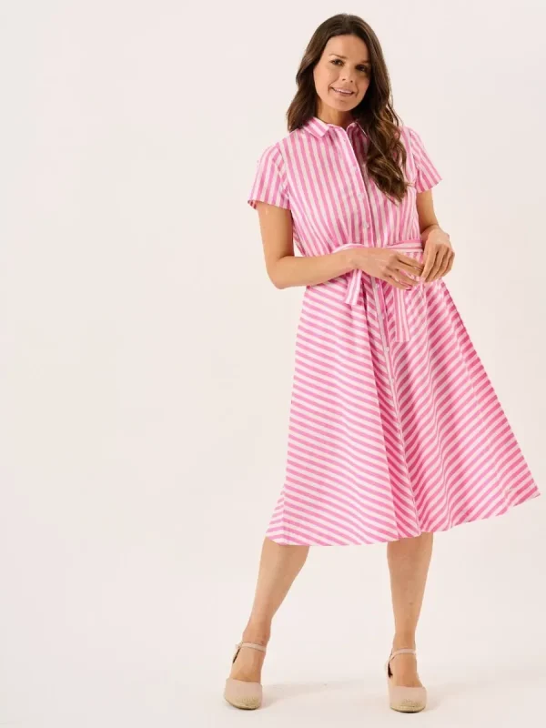 Quba & Co Hot Pink And White Short Sleeve Striped Dress - Blaire Fashion