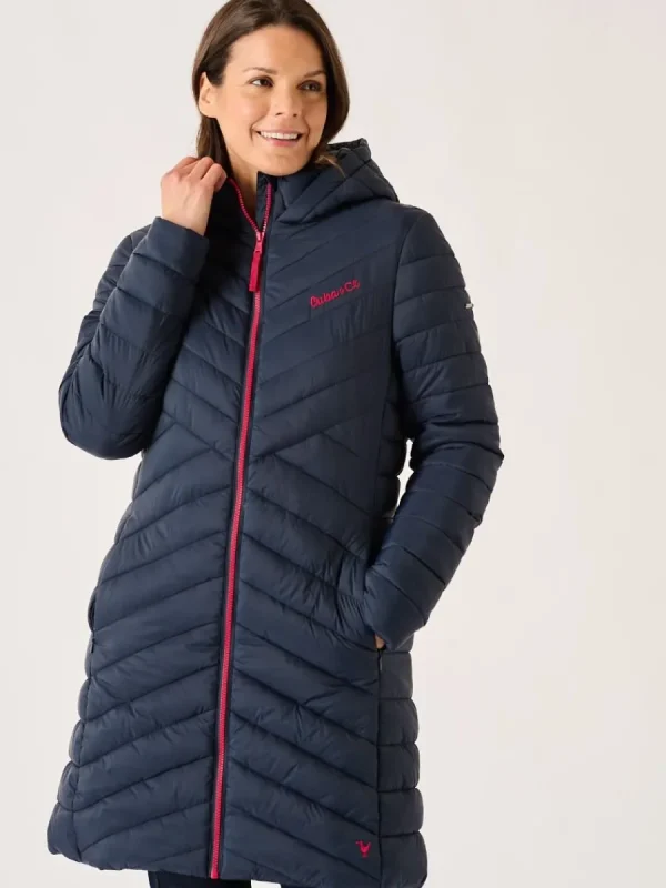 Quba & Co Kallister Longline Puffer Coat in Navy Discount