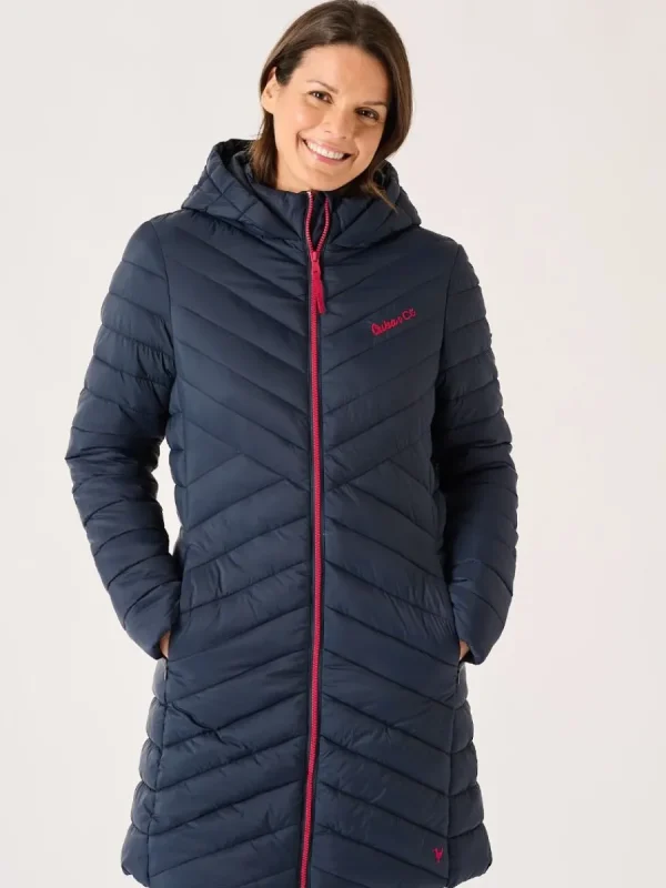 Quba & Co Kallister Longline Puffer Coat in Navy Discount