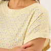Quba & Co Light Yellow Floral Short Sleeved Overhead Top - Dana Outlet
