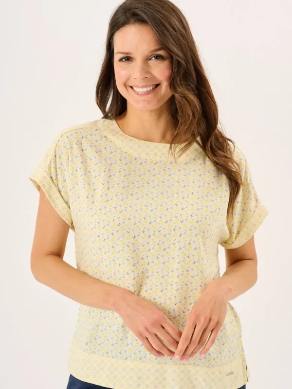 Quba & Co Light Yellow Floral Short Sleeved Overhead Top - Dana Outlet