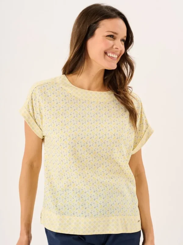 Quba & Co Light Yellow Floral Short Sleeved Overhead Top - Dana Outlet