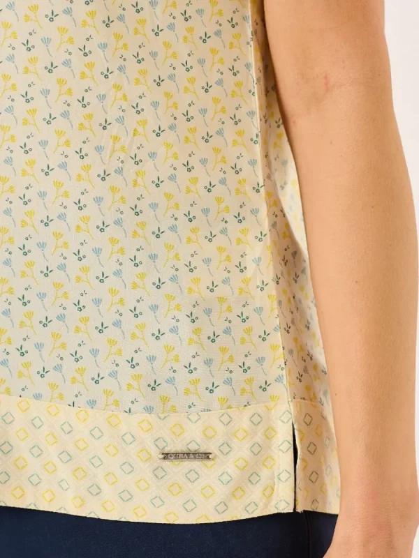 Quba & Co Light Yellow Floral Short Sleeved Overhead Top - Dana Outlet