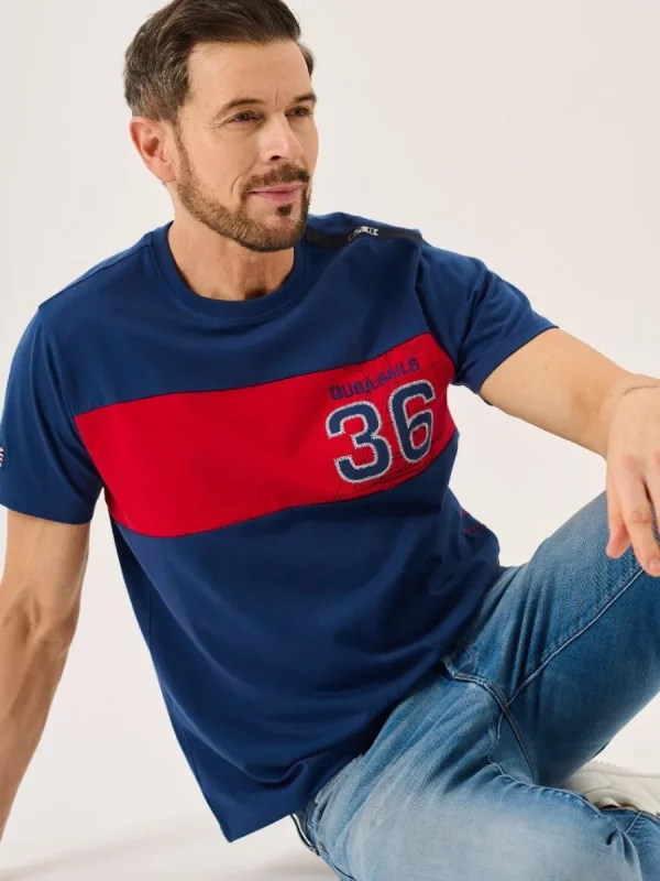 Quba & Co Marine Blue And Red X-Series Colour Block T-Shirt - Dornan New