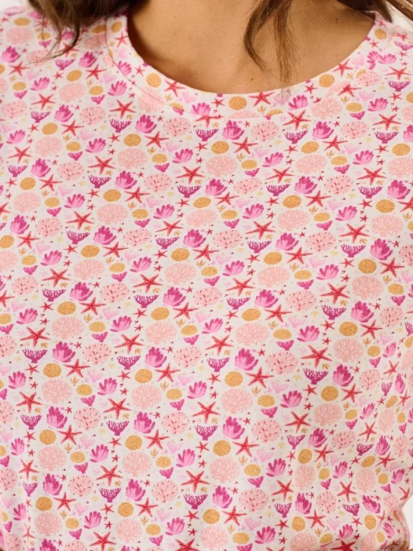 Quba & Co Multcoloured Short Sleeve Coral Design Print T-Shirt - Ryla Outlet