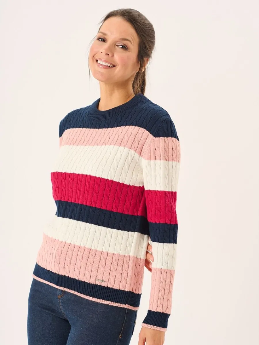 multicoloured_striped_cab_2.webp Quba & Co Multicoloured Striped Cable Knit Jumper - Gilda Discount