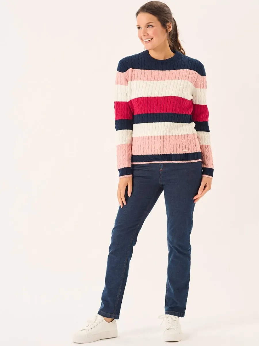 multicoloured_striped_cab_5.webp Quba & Co Multicoloured Striped Cable Knit Jumper - Gilda Discount