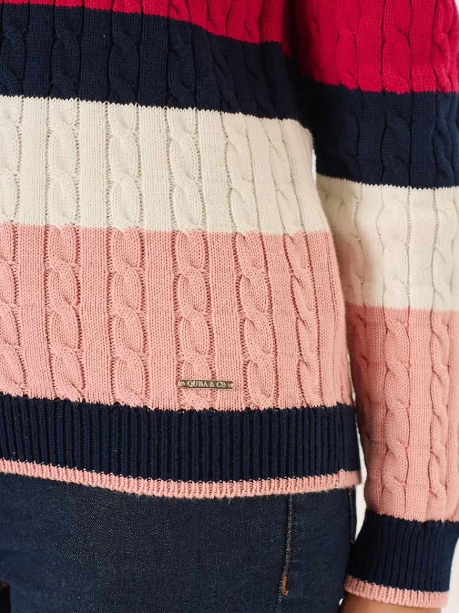 multicoloured_striped_cab_7.webp Quba & Co Multicoloured Striped Cable Knit Jumper - Gilda Discount