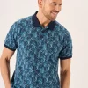 Quba & Co Navy And Blue Palm Leaf Print Polo Shirt - Elias New