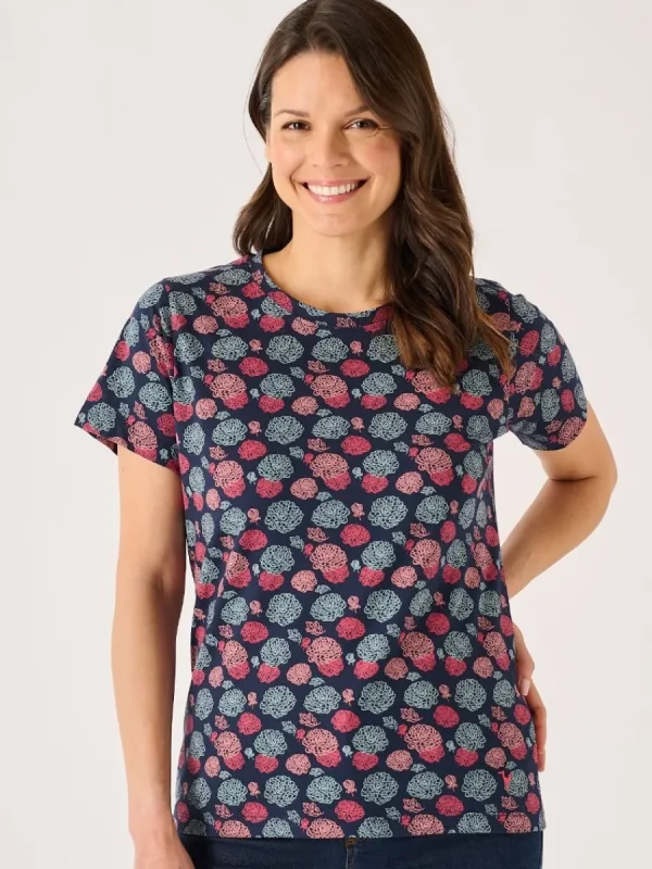 Quba & Co Navy And Coral Floral Printed T- Shirt - Carlene Hot