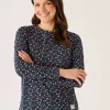 Quba & Co Navy And Coral Long Sleeve Floral Printed T-Shirt - Darley Fashion