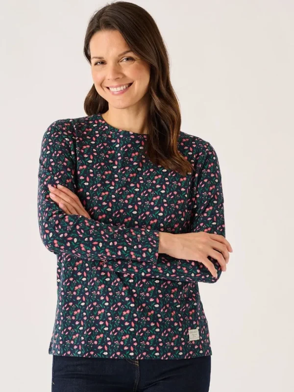 Quba & Co Navy And Coral Long Sleeve Floral Printed T-Shirt - Darley Fashion