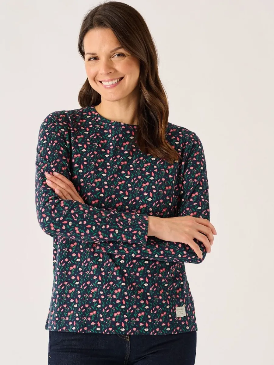 navy_and_coral_long_sleev_0.webp Quba & Co Navy And Coral Long Sleeve Floral Printed T-Shirt - Darley Fashion