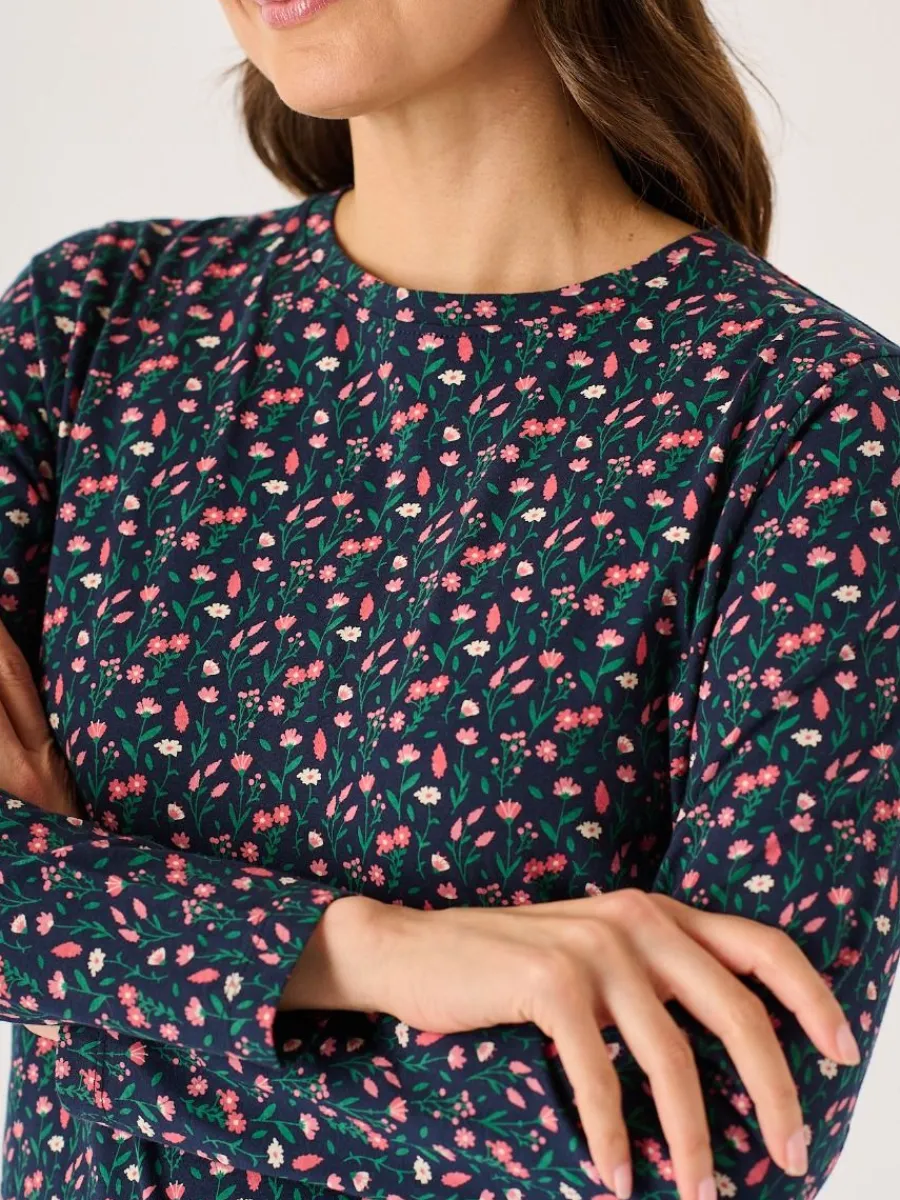 navy_and_coral_long_sleev_1.webp Quba & Co Navy And Coral Long Sleeve Floral Printed T-Shirt - Darley Fashion