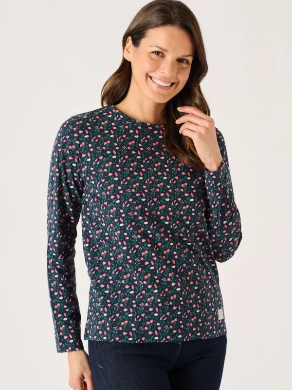 Quba & Co Navy And Coral Long Sleeve Floral Printed T-Shirt - Darley Fashion