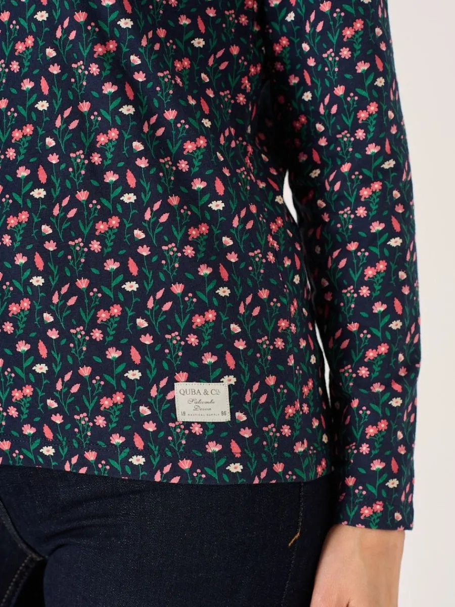 navy_and_coral_long_sleev_6.webp Quba & Co Navy And Coral Long Sleeve Floral Printed T-Shirt - Darley Fashion
