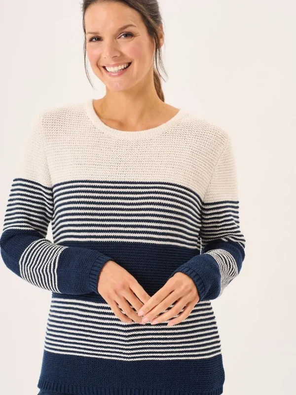 Quba & Co Navy And Foam White Purl Knit Striped Jumper - Rayne Online