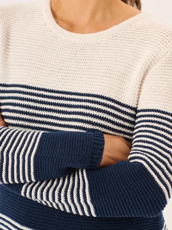 Quba & Co Navy And Foam White Purl Knit Striped Jumper - Rayne Online