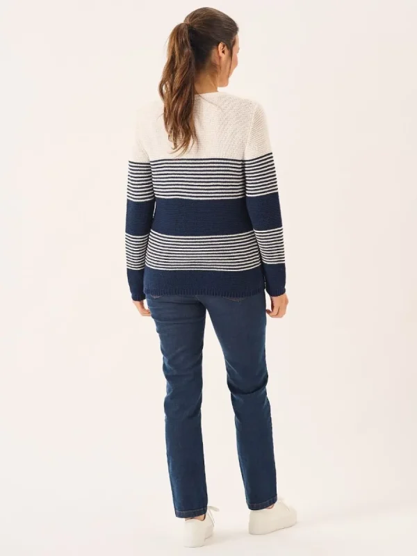 Quba & Co Navy And Foam White Purl Knit Striped Jumper - Rayne Online