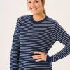 Quba & Co Navy And Foam White Striped Textured Knit Jumper - Augustar Fashion