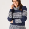 Quba & Co Navy And Foam White Striped Cowl Neck Jumper - Conna Fashion