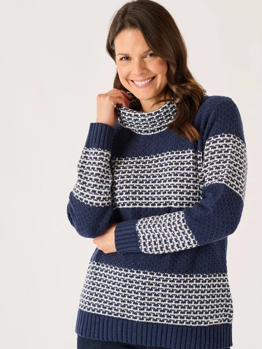navy_and_foam_white_strip_0.webp Quba & Co Navy And Foam White Striped Cowl Neck Jumper - Conna Fashion