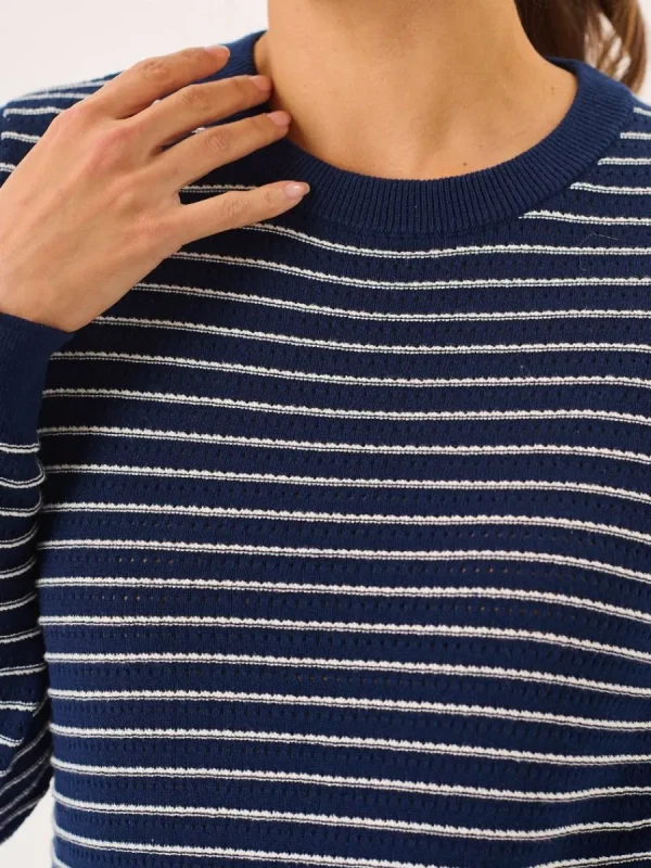 Quba & Co Navy And Foam White Striped Textured Knit Jumper - Augustar Fashion
